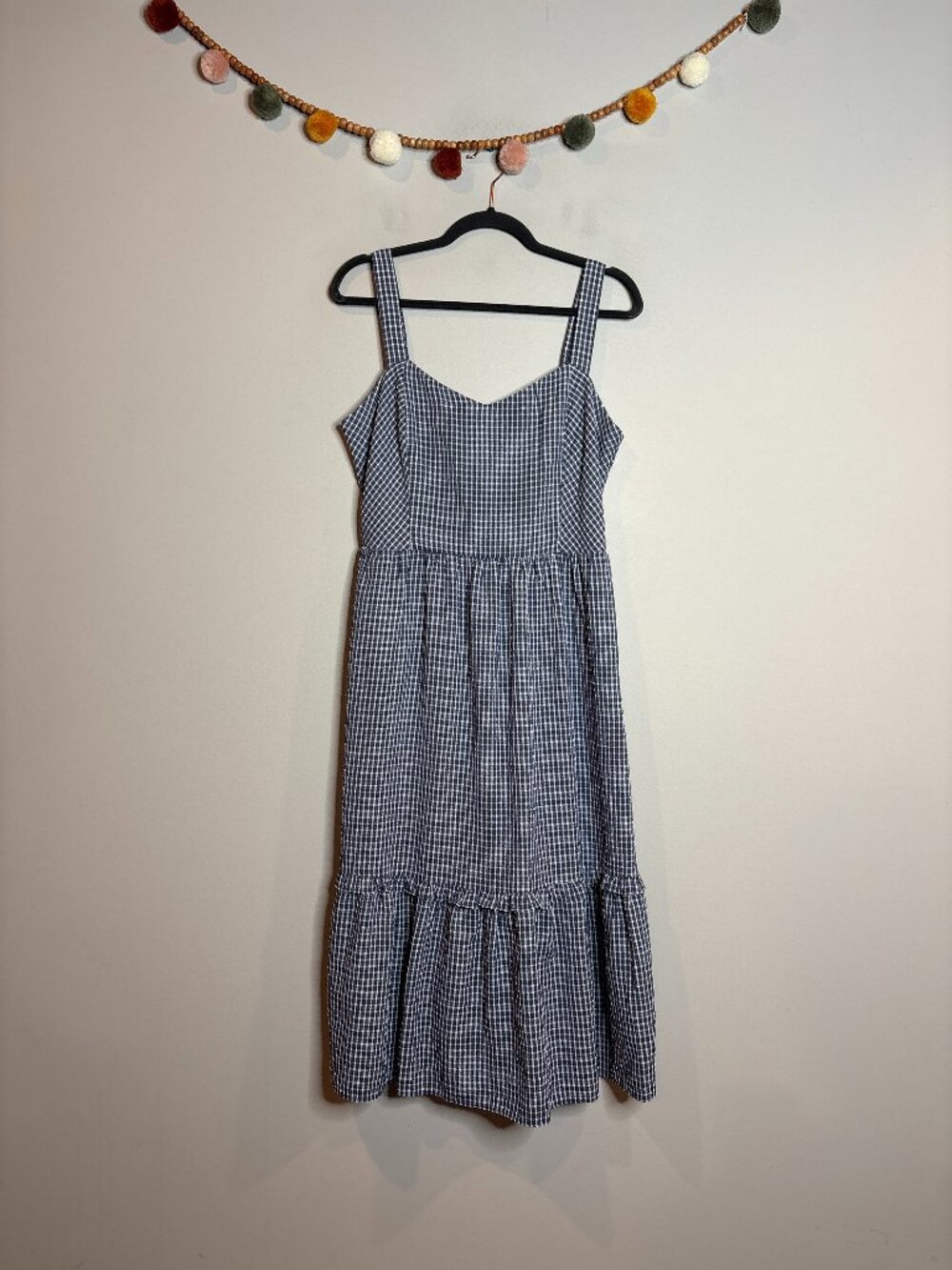 Draper James Martie Tie Back Dress in Navy Blue Gingham Seersucker